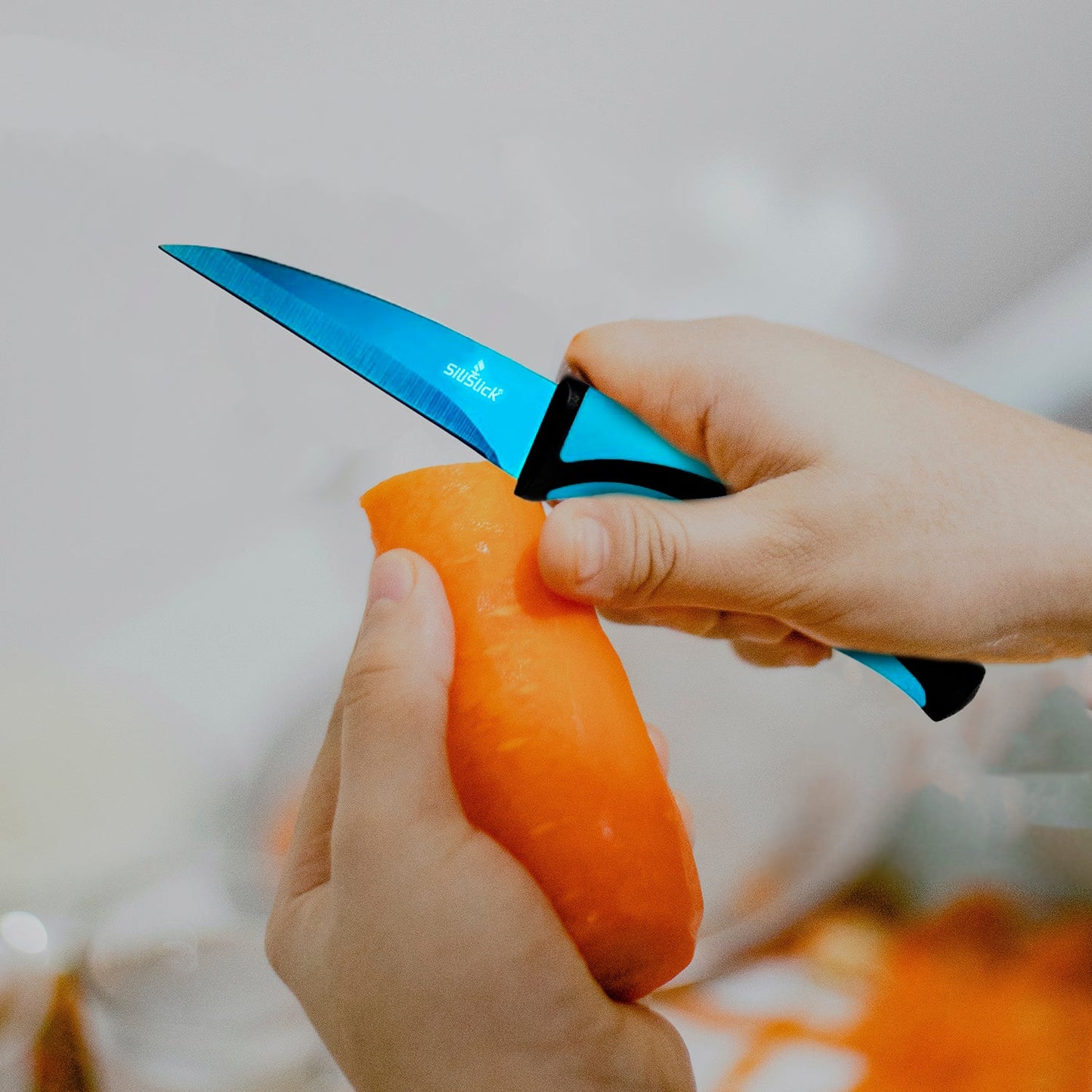 Kitchen Knife Set Kit | Blue Handle, Blue Blade & Black Magnetic Rack